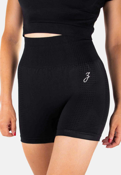 Black Damen Pear Juniper Shorts Dynamic, front view showing sleek athletic shorts with a fitted design.