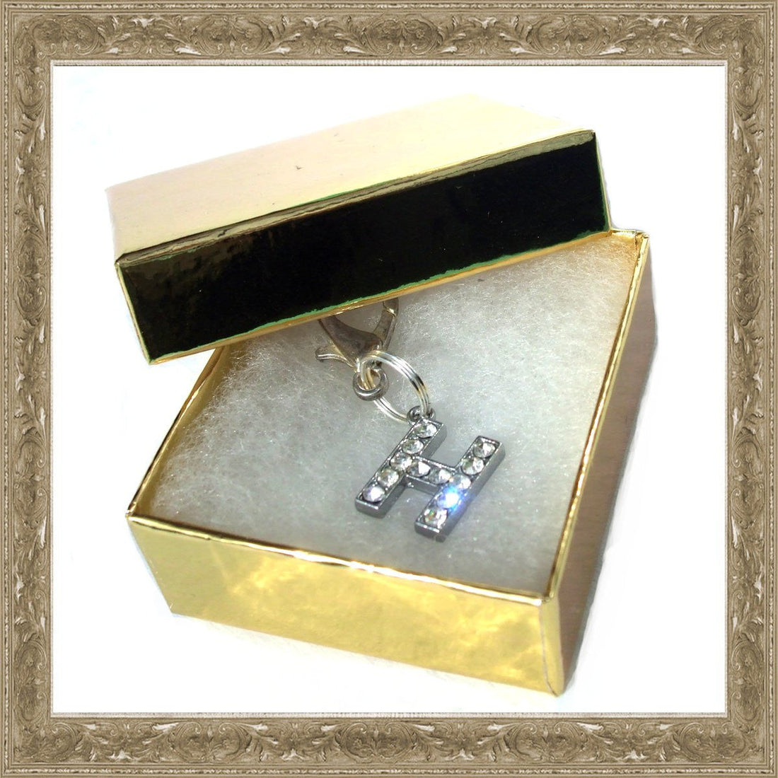 Salmon Oscar A-Z crystal letter pet charm pendant on a leash or collar, perfect for custom pet accessories.