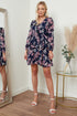 Purple floral asymmetric ruffle mini dress by Amethyst Millie, women’s clothing with elegant ruffle details and a stylish mini length.