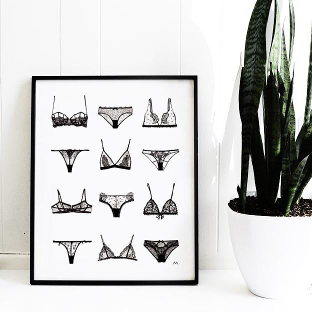 Magenta Lelantos lingerie art print featuring elegant lingerie design, perfect as a gift for art and fashion enthusiasts.