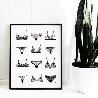 Magenta Lelantos lingerie art print featuring elegant lingerie design, perfect as a gift for art and fashion enthusiasts.