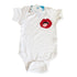 Sky Blue Milo baby onesie featuring lips design by Donald Robertson, perfect for infants and toddlers.