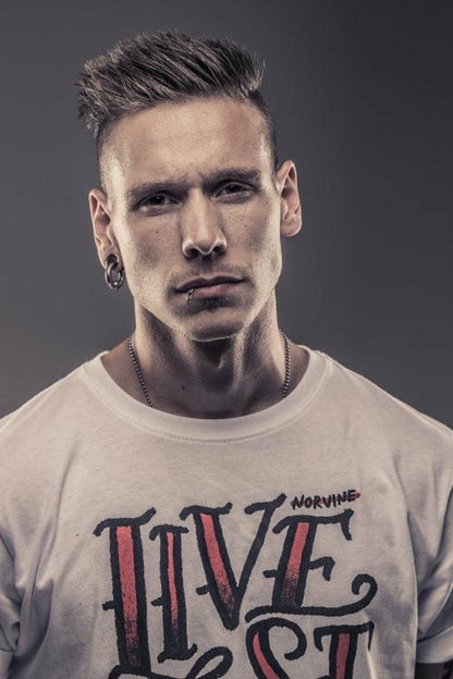 Callisto Live Fast T-shirt featuring bold graphic design on a black cotton fabric shirt.