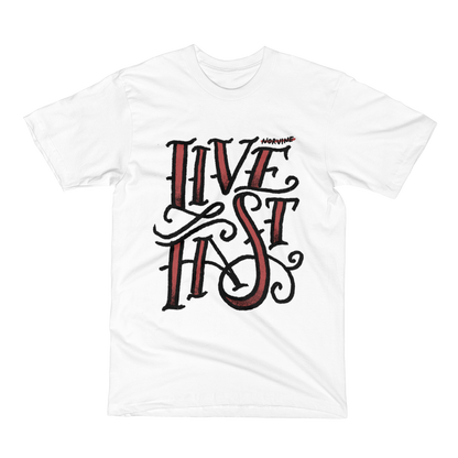 Callisto Live Fast T-shirt in black with bold graphic design, casual fit, and short sleeves, perfect for streetwear style.