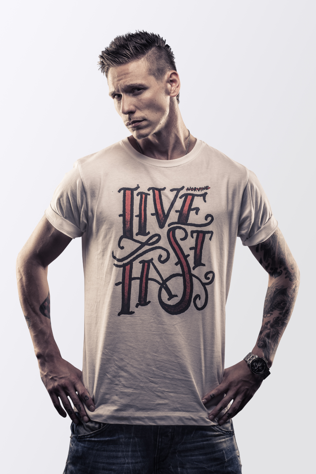 Black Callisto Live Fast T-shirt with bold graphic design, featuring short sleeves and a crew neckline.