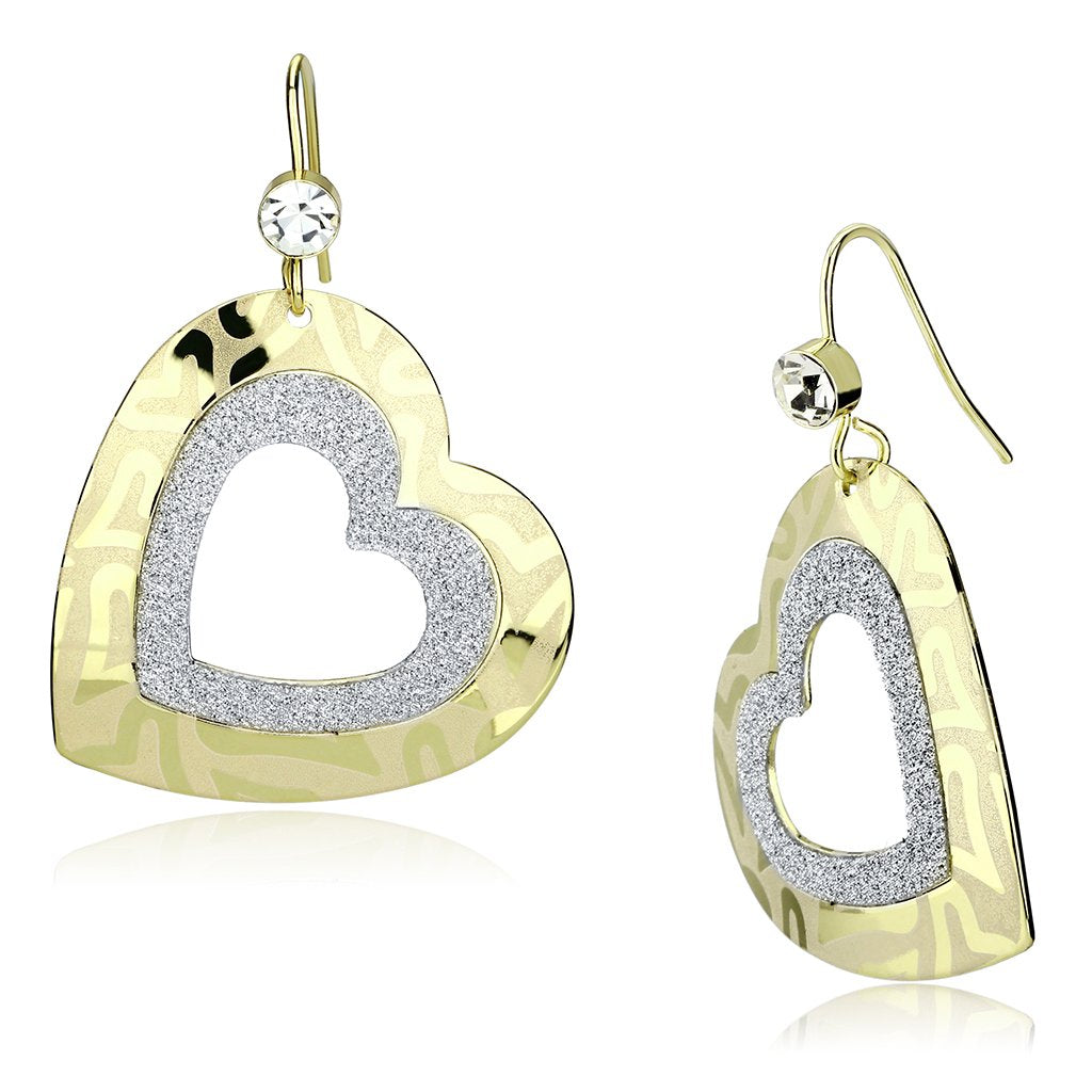 Turquoise Tiger gold iron earrings with clear top grade crystal, featuring elegant jewelry design and sparkling gemstone accents.