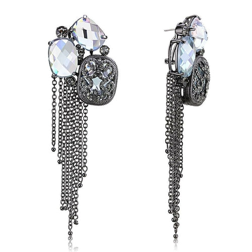 Turquoise Tiger LO4191 cobalt black brass earrings with AAA grade clear CZ gemstones, elegant jewelry with a modern design.