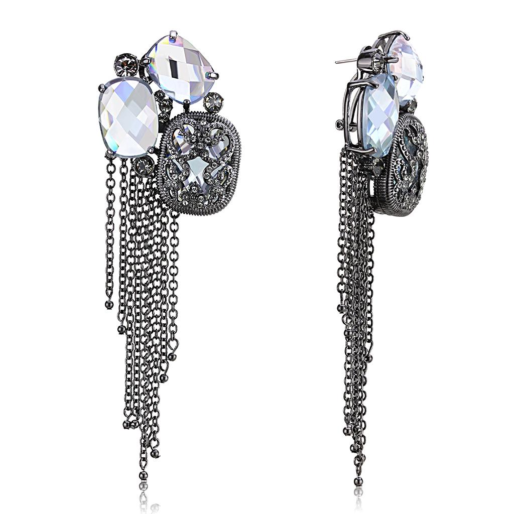 Cobalt black brass earrings with AAA grade clear CZ stones from Turquoise Tiger, featuring a sleek jewelry design.