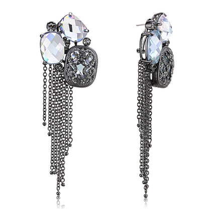 Cobalt black brass earrings with AAA grade clear CZ stones from Turquoise Tiger, featuring a sleek jewelry design.