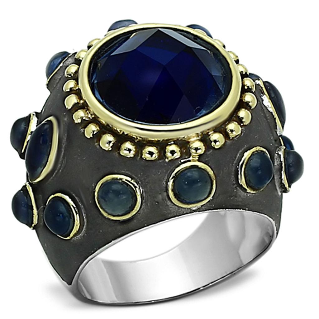 Turquoise Tiger LOA880 reverse two-tone brass ring with synthetic accents, showcasing a bold, stylish jewelry piece.
