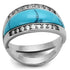 Turquoise Tiger LOA882 rhodium brass ring featuring a synthetic sea-colored stone, elegant jewelry accessory, close-up view.