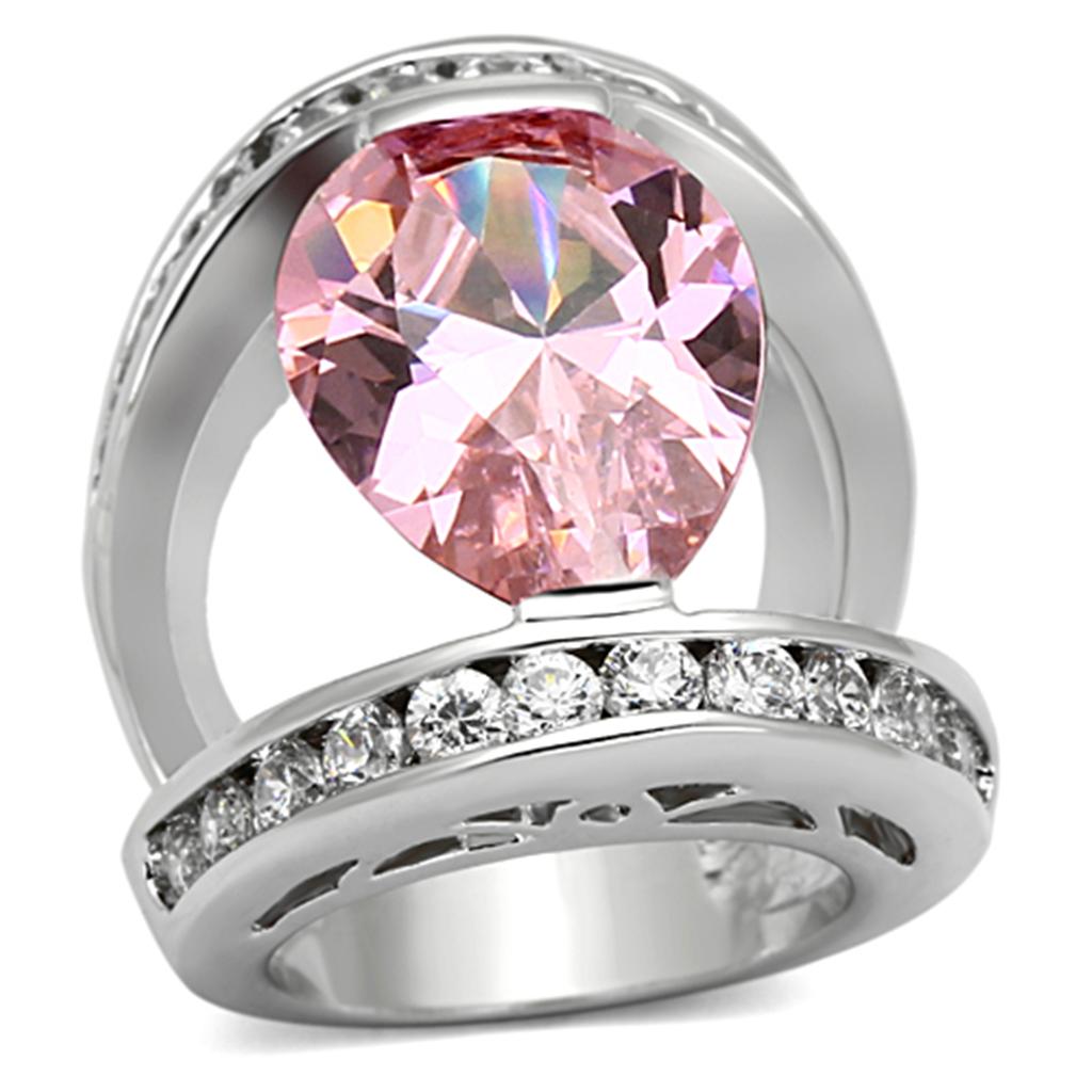Rhodium brass ring with AAA grade cubic zirconia from Turquoise Tiger, showcasing a sparkling, detailed jewelry design.