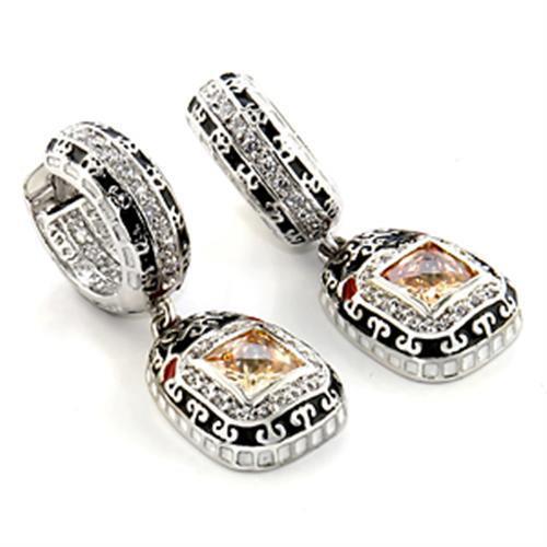 Turquoise Tiger LOA968 rhodium brass earrings with sparkling AAA grade cubic zirconia, elegant jewelry accessory.