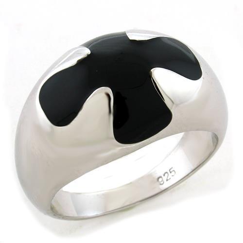 Rhodium sterling silver ring with intricate design from Turquoise Tiger, showcasing a polished band and detailed craftsmanship.