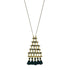Ariel Kai Pyramid Necklace featuring a long gold chain with a pyramid-shaped pendant, styled as elegant jewelry.
