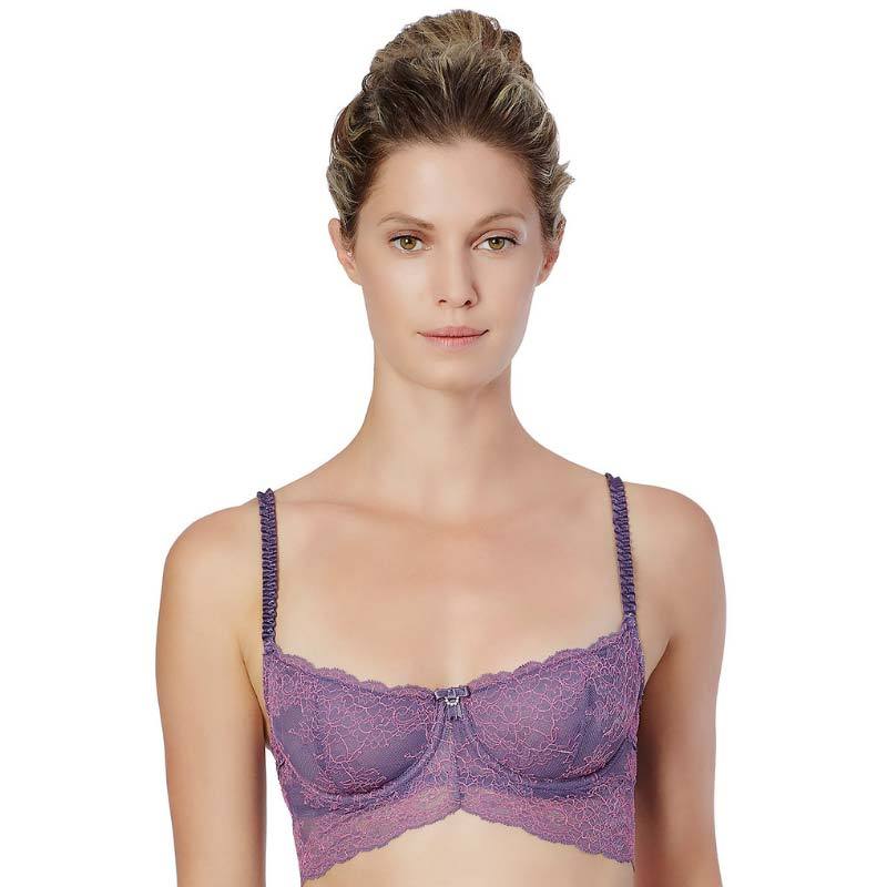 Purple Lime Lucy Longline Lace Demi Cup Bra from Montelle Boudoir Glamour, featuring intricate lace detailing and supportive design.