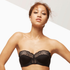Black and blush longline strapless padded lace bra by Lime Lucy, featuring a smooth underwire design and delicate lace details.