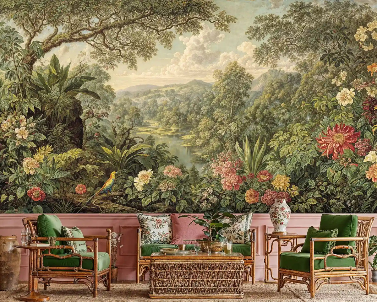Tropical Paradise with Exotic Birds Wall Mural