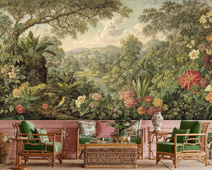 Tropical Paradise with Exotic Birds Wall Mural