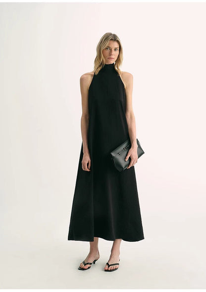 Luxury mulberry silk wrinkle-resistant small high collar A-line summer beach Dresses for women