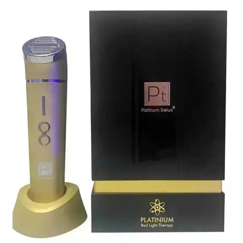Amaranth Daisy LED anti-aging facial rejuvenation device in gold for skincare, showcasing its sleek design and light therapy technology.