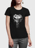 Black Skull Half Sleeves Women’s T-shirt by Scorpius, featuring a bold skull design on a comfortable black T-shirt.