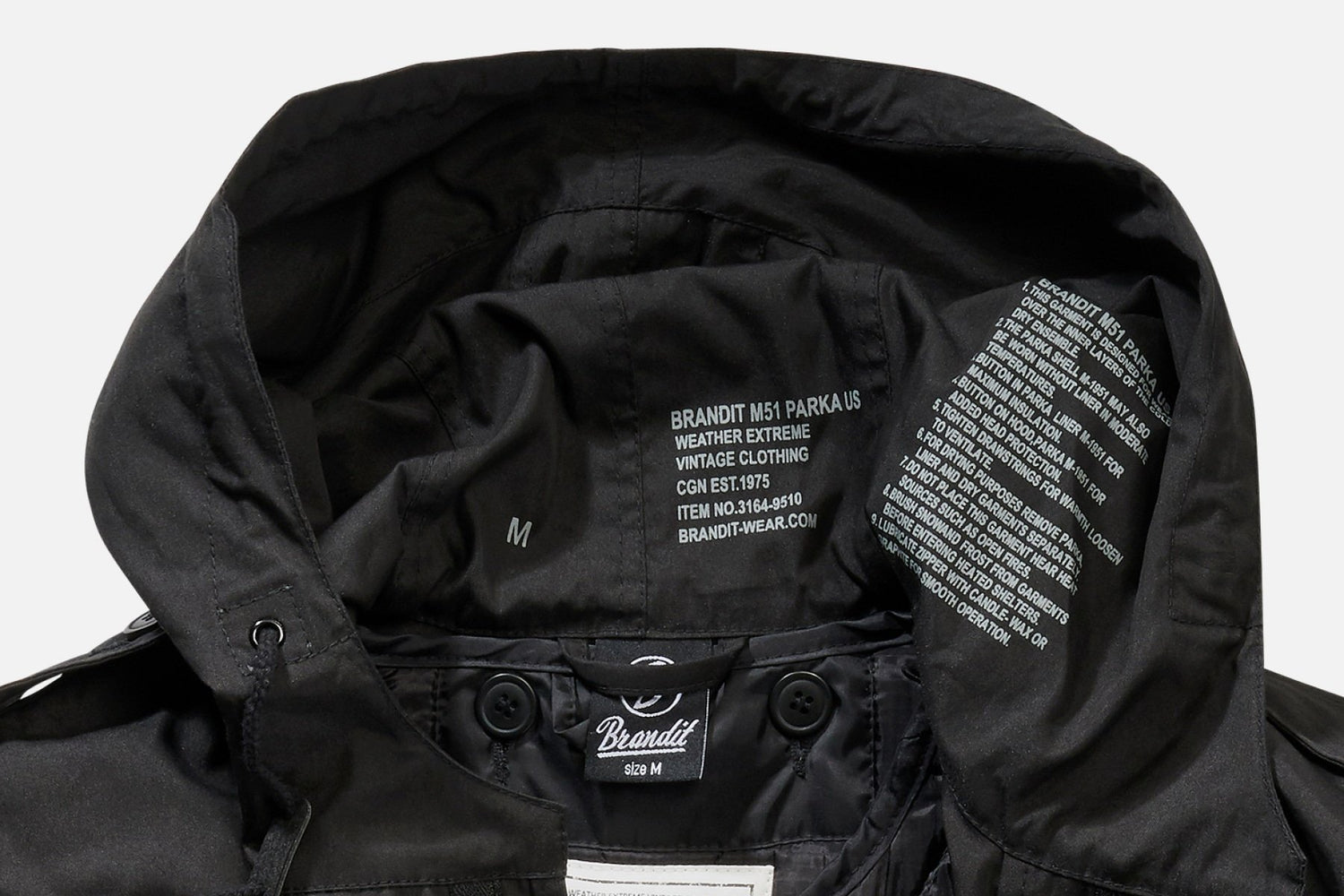 Black Callisto M51 US Parka jacket with a rugged design, featuring a hood and multiple pockets, perfect for cold weather.