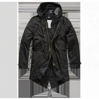 Callisto M51 US Parka jacket, heavy-duty military-style coat with hood, in olive green, displayed on a hanger.