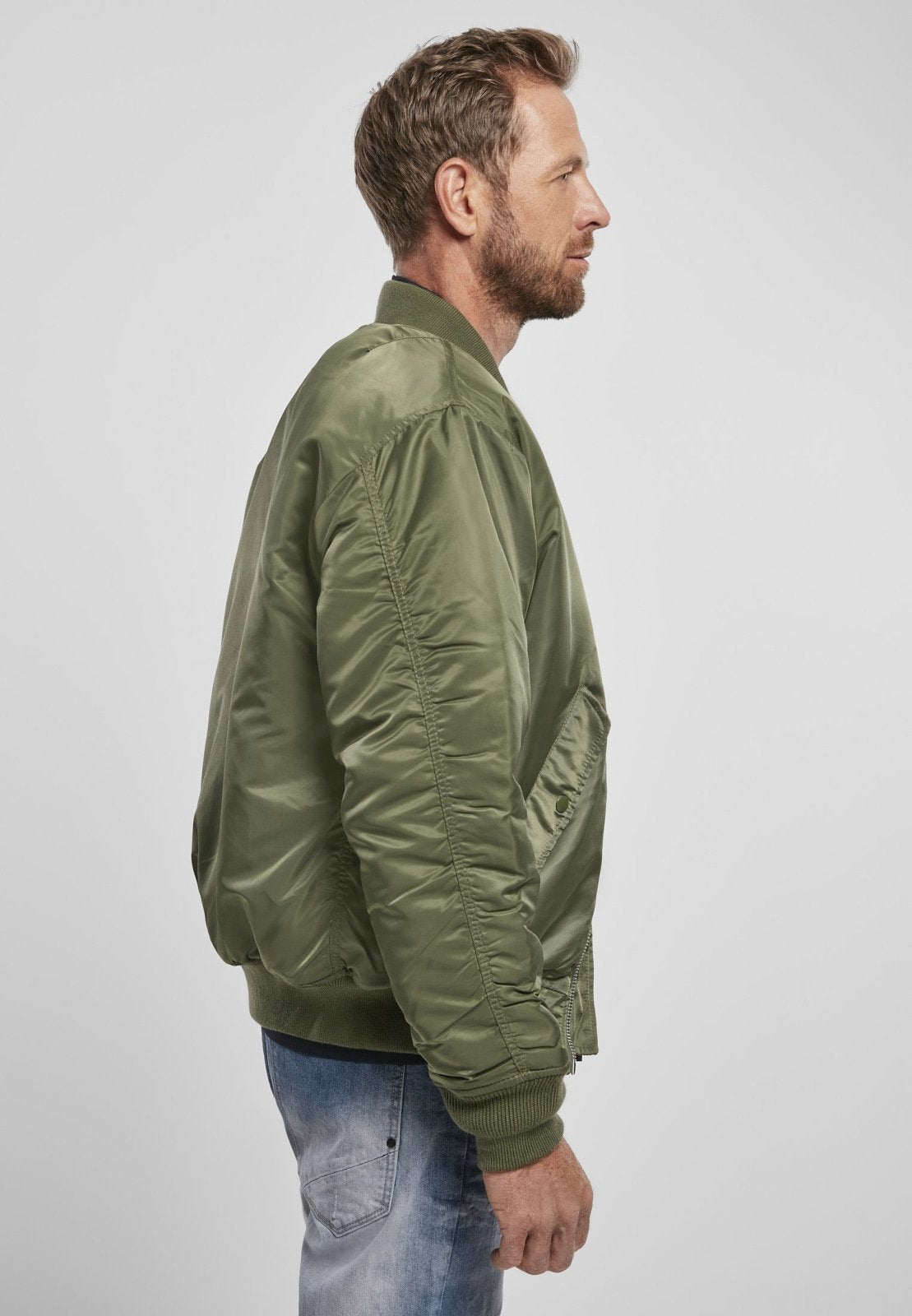 Callisto MA1 bomber jacket displayed on a hanger, featuring a classic military style with ribbed cuffs and a front zipper.