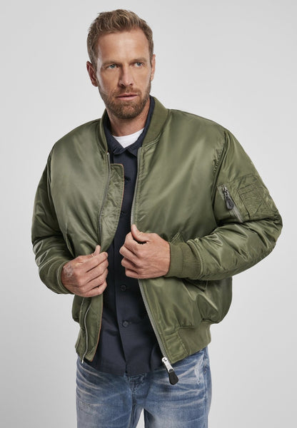 Callisto MA1 bomber jacket, navy blue with ribbed cuffs and collar, front zipper, and multiple pockets, casual outerwear.