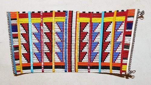 Colorful Maasai beaded bracelet by White Baobab featuring traditional ethnic beadwork and intricate designs.
