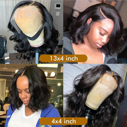 Cerise Alfie Brazilian Remy human hair wig with 180% density, body wave, short bob, 13x4 lace front, 4x4 closure for women