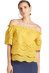 Marigold Daisy Top by Peach Dionysus, double-layer off-shoulder cotton eyelet blouse with scalloped hem, perfect for casual wear.