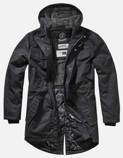 Callisto Marsh Lake Parka Jacket in heavy fabric, featuring a hood and quilted design, suitable for cold weather.