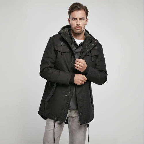 Callisto Marsh Lake Parka Jacket, heavy insulated coat with hood, suitable for cold weather, shown in a front view.