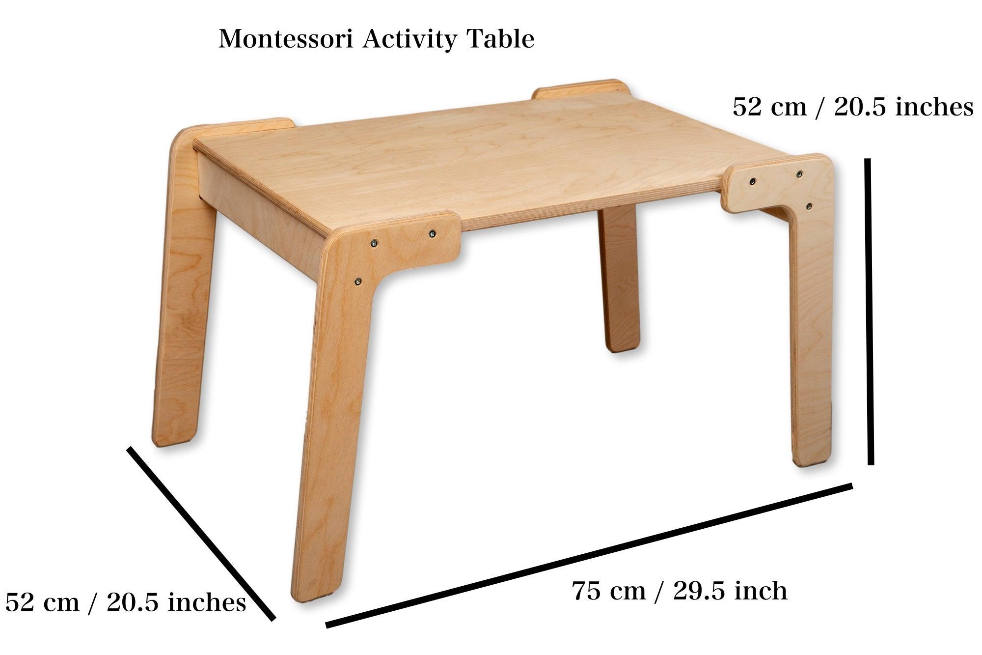 Red Oceanus Montessori table and chair set for children, featuring a sturdy wooden furniture design suitable for early learning spaces.