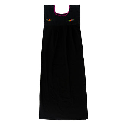 Black Maxi Isidra dress by Violet Athena with hand-embroidered colorful floral details, flowing women&