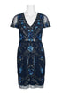 Crimson Bamboo Aidan Mattox V-neck short sleeve mesh dress with embellished details and zipper back, perfect for elegant occasions.