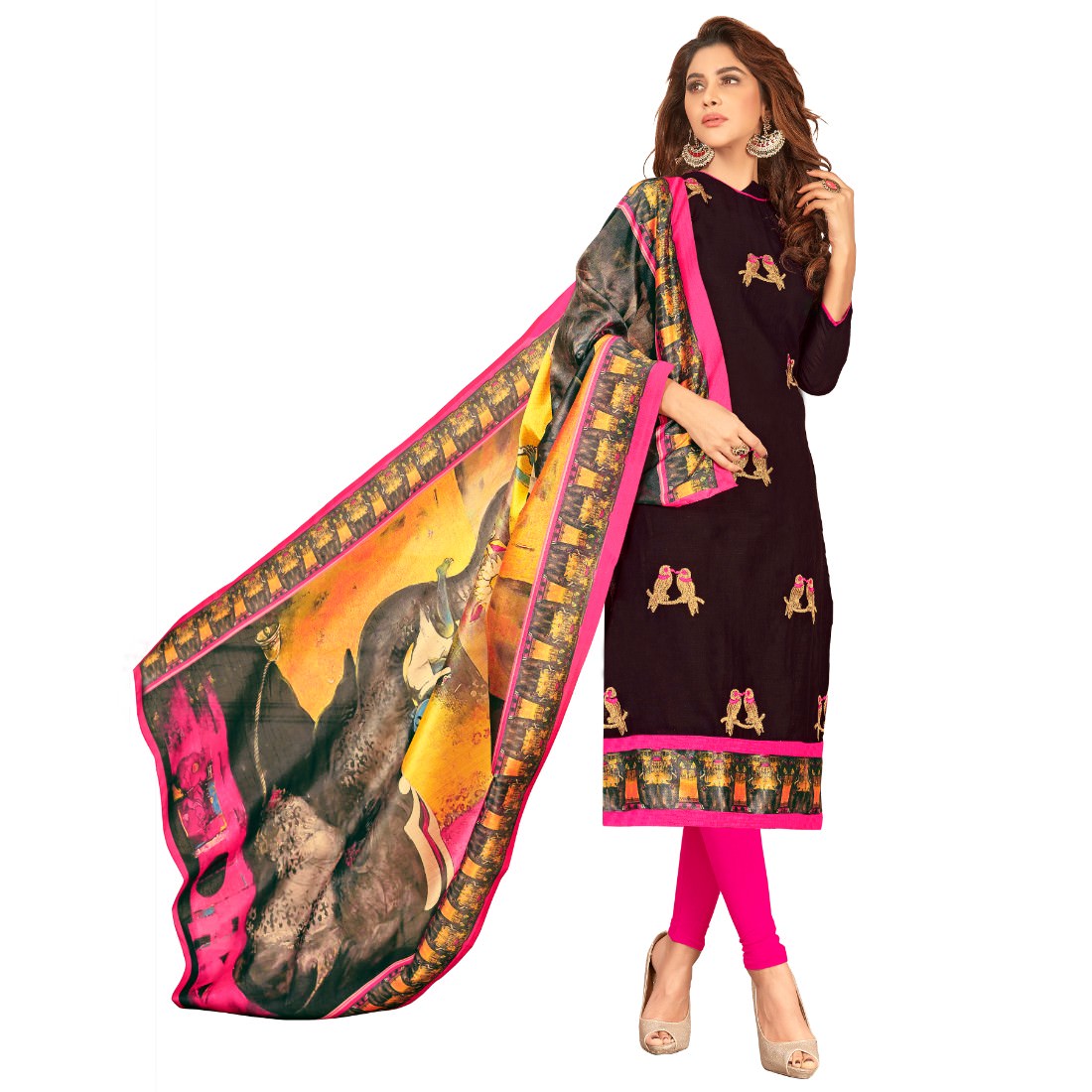 Black slub cotton fabric dress material for women&