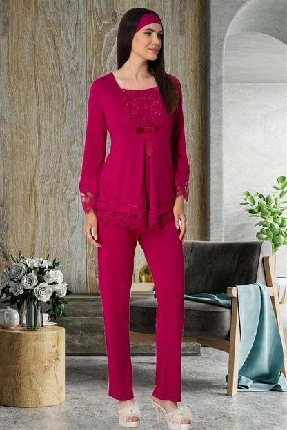 Burgundy Artemis Shopymommy 1820 double-sided button maternity and nursing pajamas with soft fabric and adjustable fit.