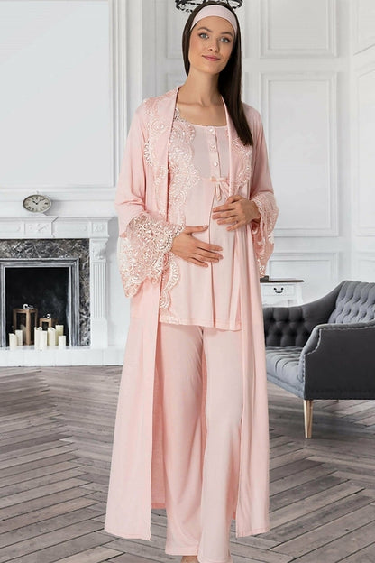 Burgundy Artemis Shopymommy Sandra 3-piece maternity and nursing pajamas set with soft pastel purple fabric and comfortable design