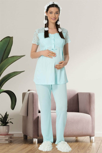 Burgundy Artemis Shopymommy 5422 lace sleeve maternity and nursing pajamas, soft fabric with lace accents, designed for comfort.