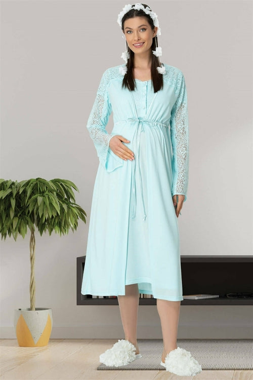 Burgundy Artemis Shopymommy 5439 lace sleeve maternity and nursing night gown, soft fabric with lace details, comfortable sleepwear.