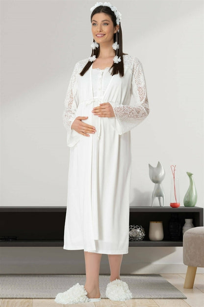 Burgundy Artemis Shopymommy 5439 lace sleeve maternity and nursing night gown, soft fabric with lace details and comfortable fit.