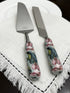 Gold Juniper floral cake cutting knife and server set with intricate mint meenakari work, perfect for elegant home and garden celebrations.