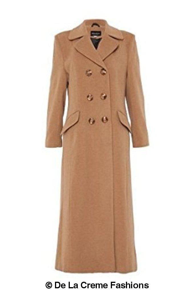 Rose Eleusis wool blend double-breasted long coat for women, stylish winter jacket with classic design and warm fabric.