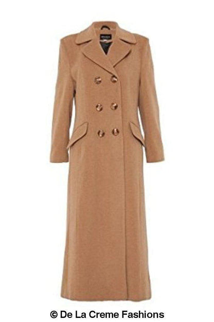 Rose Eleusis wool blend double-breasted long coat for women, stylish winter jacket with classic design and warm fabric.