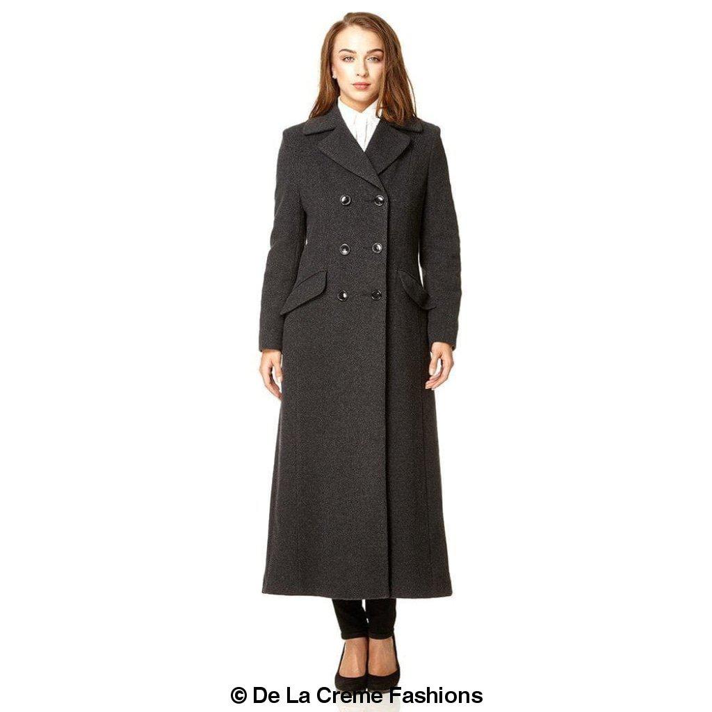 Rose Eleusis wool blend double-breasted long coat, stylish winter jacket with lapels and button closures.