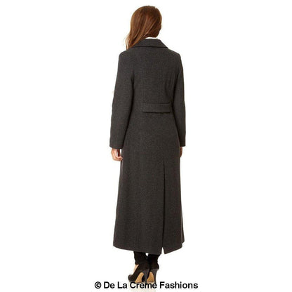 Rose Eleusis wool blend double-breasted long coat, stylish winter jacket with classic design and tailored fit.