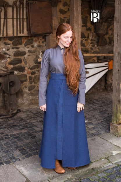 Azure Briseis Mera Blue skirt for festivals and parties, featuring vibrant fabric and stylish design, shown on a model.